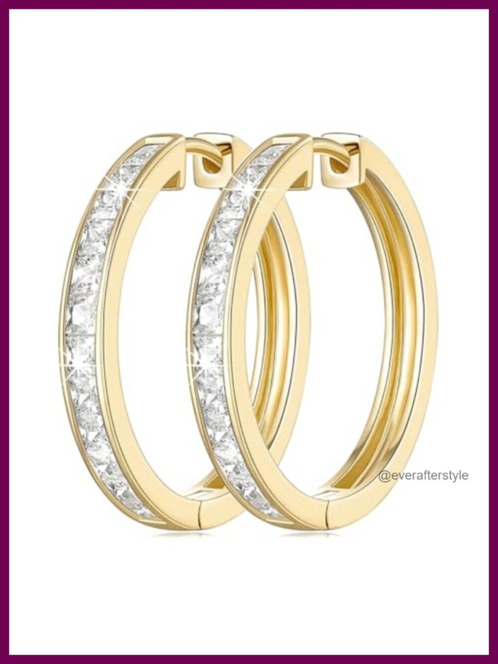 14K Gold Plated Princess Cut CZ Hoop Earrings